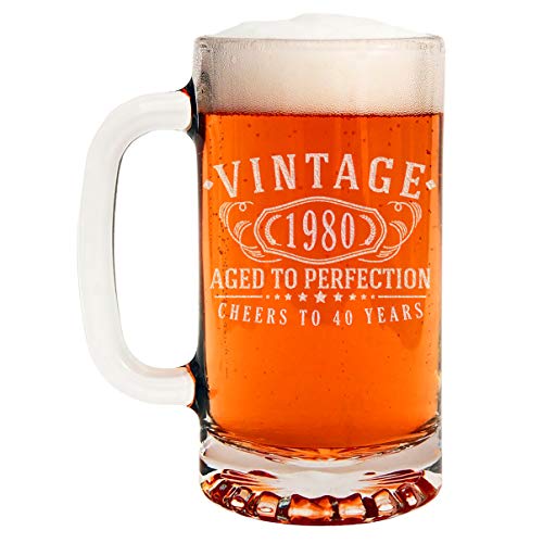 Vintage-1980-Etched-16oz-Glass-Beer-Mug-40th-Birthday-Aged-to-Perfection-40-years-old-gifts