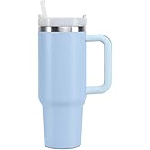 PRIMEWAVE 40oz Stainless Steel Tumbler with Straw – Leakproof Travel Mug with Handle | Double Wall Insulated, BPA-Free | Reusable Drinking Cup for Hot & Cold Drink (BLUE)