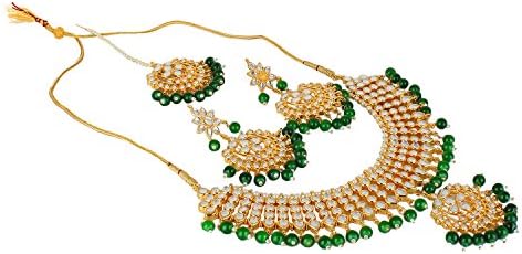 Quail Gorgeous Gold Plated Choker Kundan Pearl Bridal Party Wear Traditional Wedding Necklace Set for Women/Jewellery for Women