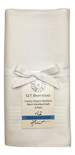 Q.T. Bamboo Men's Soft Bamboo Classic White Handkerchief (6 Pack, White)