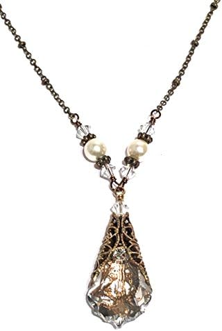 Baroque Crystal Filigree Pendant Necklace with Womens Jewelry Gift Box for Holidays
