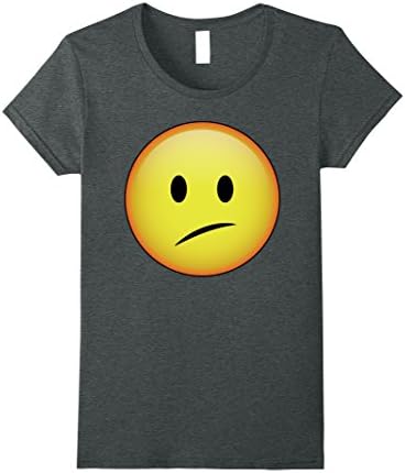 Womens HD Emoji Confused Face Shirt - Puzzled Emoticon Tee - Emotag Large Dark Heather