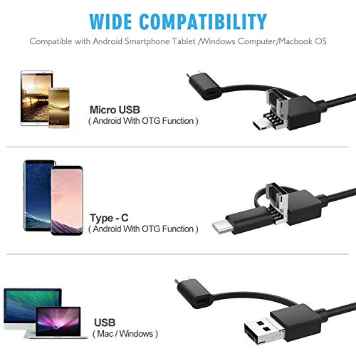 USB Digital Microscope, VSATEN 3 in 1 50 to 1000x Magnification Endoscope with 2.0MP Camera 8 LEDs Stand Holder for Android Phone Tablet, Windows & MacBook OS Computer (Black) - Thumbnail 2