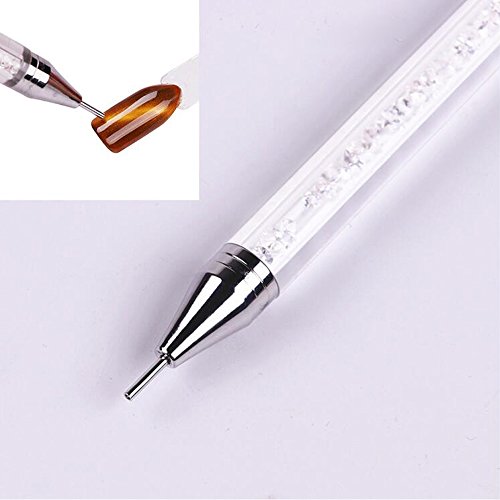 1 Pc Senior Double-head Wax ended Nail Rhinestone Picker Dotting Pen Acrylic Handle Gem Pick Up Applicator Tool Self-Adhesive Dot Head Tips Nail Art DIY Decoration Tool with Travel case (White) - Thumbnail 6