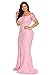 Elapsy Womens Elegant Plus Size Off Shoulder Strapless High Slit Floral Bridesmaid Party Club Long Cocktail Maxi Dress Party Gown Pink XXX-Large