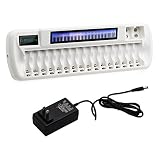 GPISEN 16+2 Bay/Slot Smart LCD Charger for NI-MH AA AAA Battery NI-MH/Li-ion 9V Batteries