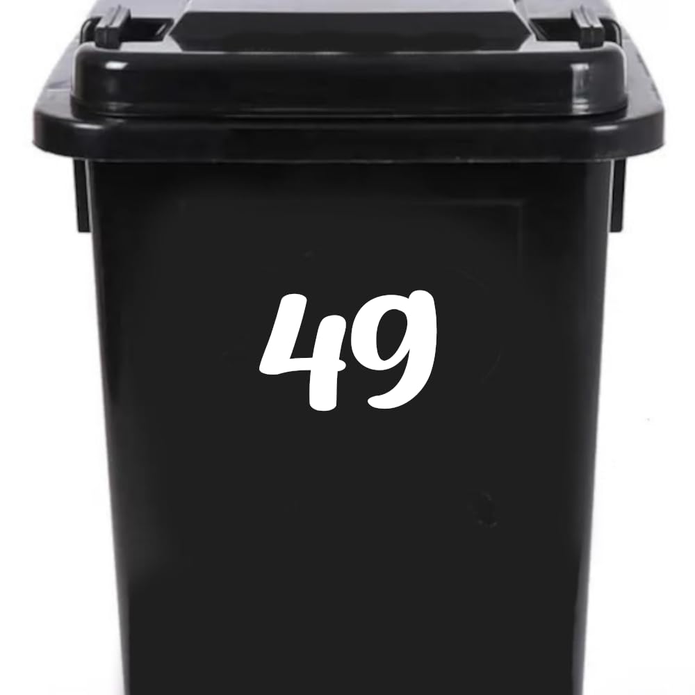 Pack of 4 House Number Wheelie Bin Stickers - Waterproof Decals - Easy-to-Apply - Recycling Boxes - Party Decorations (49)