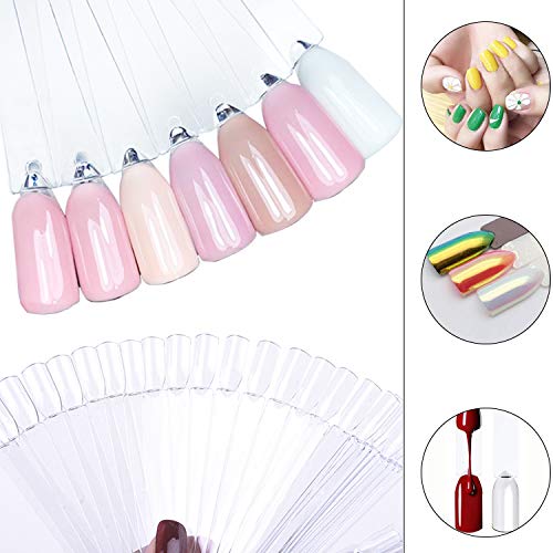 CINEEN Nail Display Tips Nail Art Polish Display Tip ,Fan-shaped False Nail Tips Fan for Vanish Practice Tools Colour Spectrum Display Sticks ,50 Pieces