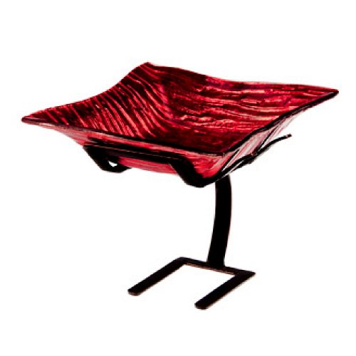 Bark Textured Glass Serving Bowl, Chip & Dip Dish or Potpourri Bowl ~ G143 Metallic Red Square Glass Serving Bowl Serve Ware w/ Metal Stand for Serving Chip & Dip Combos, Fruit or Displaying Potpourri