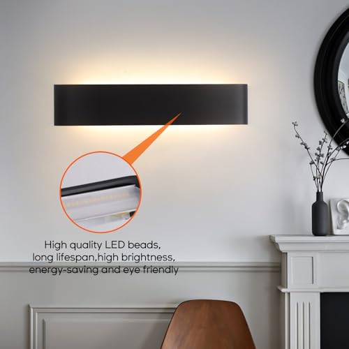 YCZM Indoor Wall Light 24 W, LED Indoor Wall Lamp 3000 K/4000 K/6500 K Temperature Three Colours Optional, 38 cm 2880 lm, Wall Lamp 4 Pieces Black