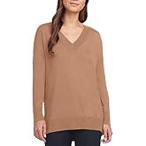 Matty M Womens Sweater, V-Neck with Side Slits, Camel (Brown), Medium
