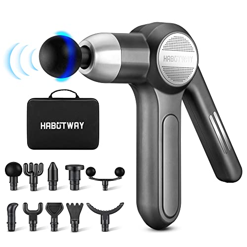 HABUTWAY Upgrade Percussion Massage Gun for Athletes Deep Tissue Massager for Pain Relief with High Torque Brushless Motor,Portable Electric Sport Massager,Ergonomic Double Handheld (Metal Grey)
