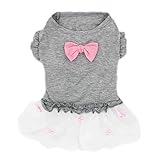 kyeese Dog Dress Grey with Pink Bowtie Pet Puppy Clothes for Small Dogs Skirt