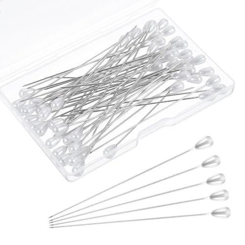 Mabor 75mm/3Inch Straight Pins Sewing, Pearl Head Decorative Pins, 50Pcs Teardrop Corsage Boutonniere Pin for Wedding Flower Bouquet Jewelry Ornaments Attaching Dressmaker Crafts