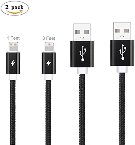 CLETO 2Pack Apple Lightning Cable 3FT AND 1FT, Apple iPhone Charger Cable Support Anker iClever Reapower Charger and Power bank fast charge for iPad iPhone X 8 7 6 Plus