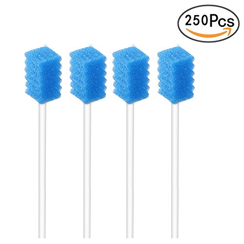 Disposable Unflavored Oral Care Sponge Swabs,Tooth shape blue (250 Count)