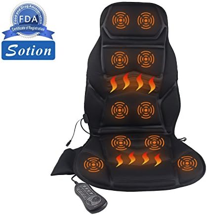 Sotion Vibrating Car Seat Cushion Cover Pads Massager with Heat, Massage Chair to Relax, Sooth and Relieve Neck and Back, Shoulder and Thigh
