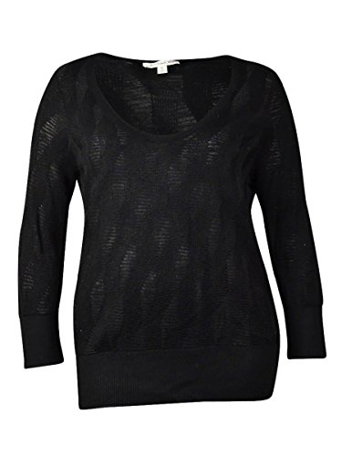 Calvin Klein Jeans Women's Geometric Stitch High Crew Neck, Black, X-Large