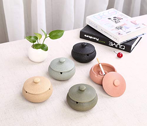 Lependor Ceramic Ashtray with Lids, Windproof, Cigarette Ashtray for Indoor or Outdoor Use，Ash Holder for Smokers,Desktop Smoking Ash Tray for Home Office Decoration - Black - Thumbnail 4