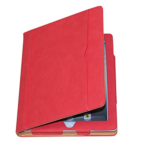 New 2017 iPad 9.7 Case (2017 Released) , JYtrend Multi-Angle Viewing Stand Leather Folio Smart Cover With Big Front Pocket Auto Wake Up/Sleep For A1822 A1823 (Red)