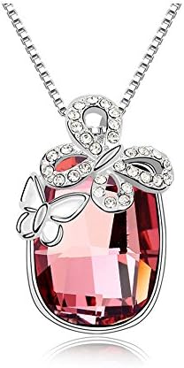 Fortunal NHXDYPINK Swarovski Element Necklace, Dark Blue Crystal and Butterfly Decoration Necklace (Pink)