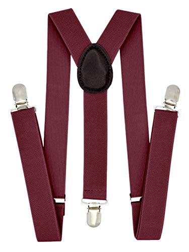 Trilece Kids Boys Suspenders - Girls Toddler Baby - Adjustable Elastic Y Back and Strong Clips - Various Solid Colors (Burgundy) - Thumbnail 3
