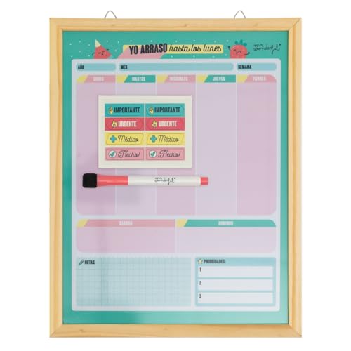 - Planificador magnético semanal de pizarra blanca de pared - Yo arraso hasta los lunes - Organizador semanal - Inlcuye Rotulador e Imanes de Colores