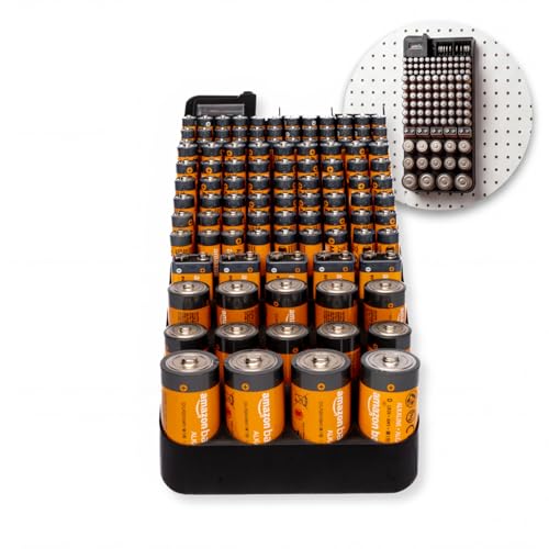 Bee Neat Batterie-Organizer mit Energietester – neues und verbessertes Rack-Design hält 110 große und kleine Batterien – Wandmontage oder in einer Sch