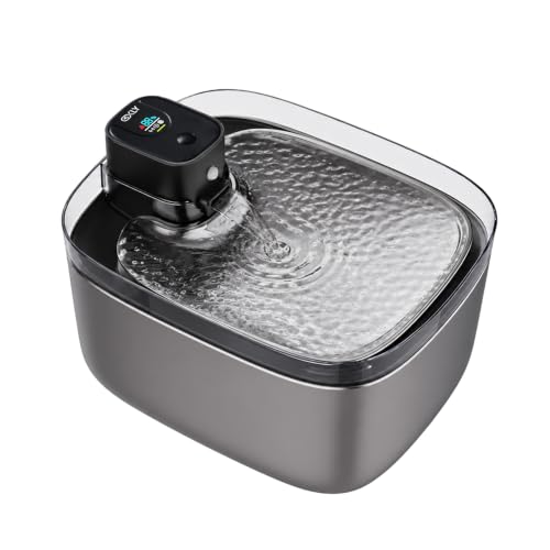 OXLY Stainless Steel 304 Wireless Cat Water Fountain – Ultra Quiet <20dB, 5.5L, 45 Days of Battery Life, LCD Display, UV-C Lamp, Motion Detector – Automatic Water Dispenser for Cats and Dogs