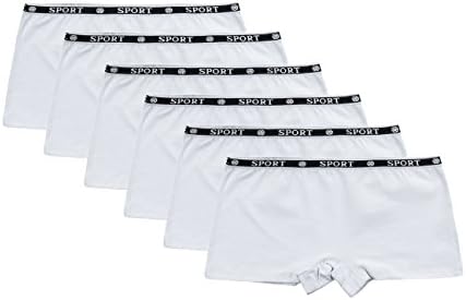 Panmanni Women's Underwear 6 Pack Boxer Brief Boy Short with Sport on Waist All White - M Size