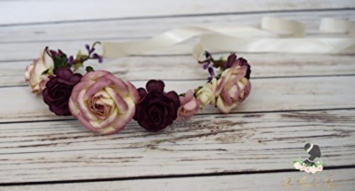Handcrafted Dusty Rose Ivory and Plum Flower Crown - Romantic Accessory - Dusty Rose Bridal Flower Crown - Adult Flower Crown - Christmas