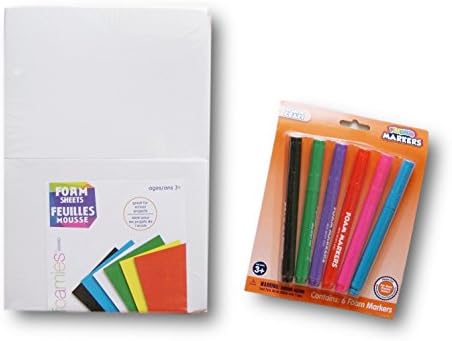 Foamie Bundle- 100 Foam Sheets Value Pack with 6 Foam Craft Markers