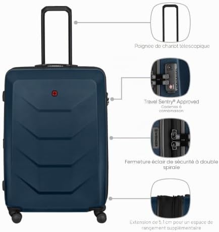 Prymo Large Valise Rigide à 4 roulettes, Trolley, Grand Format, 93 (107) l, Serrure de sécurité, Femmes Hommes, Voyages Vacances, Bleue, 653634