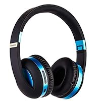 Wireless Headset with Mic,Foldable Bluetooth Headphone with 3.5mm Audio Jack for PC/iPhone/Android Smartphones Computers(Black+Blue)