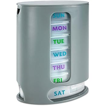 MEDca Weekly Pill Organizer, 1 Dispenser, 7 Stackable Compartments Four Times-a-Day - Morning, Noon, Evening, and Bedtime, Grey