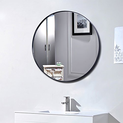 Simmer Stone 25.6" Wall Mount Round Mirror, Modern Decorative Metal Framed Mirror, Black - Thumbnail 5