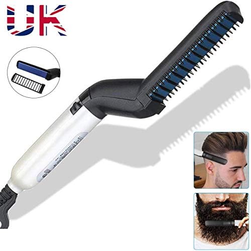 Beard Straightener Comb, BUDDYGO Beard Straightening Brush, Professional Quick Beard Straightener Styler, Curly Electric Multifunctional Hair Straightening Brush Men Styling Comb