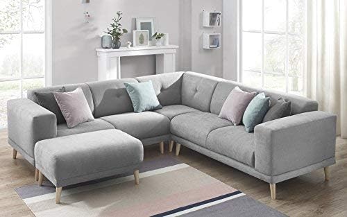 Bobochic Luna Canapé Dangle Panoramique 6 Places Avec Pouf Tissu Gris Clair 246 X 246 X 75 Cm