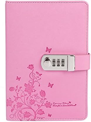 Nainaiwu PU Leather Journal Notebook Travel Diary Writing Notepad with Lock A5 Size Journal to Write in Embossed Flowers Beautiful Notepad for Girls and Boys (Pink)