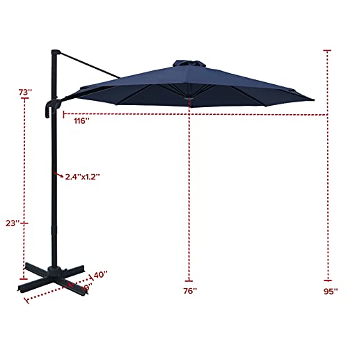 FLAME&SHADE 10 Foot Cantilever Offset Outdoor Patio Umbrella with Base