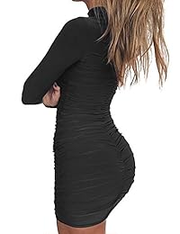 TOB Mini vestido de club, de manga larga, con cuello alto, sexy, para mujer