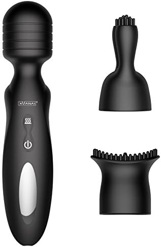 XUANAI Automatic Heating Wand Massager with 12 Powerful Speeds & Astonishing Vibration Modes, Rechargeable Handheld Body Massager for External Elvet-Smooth Sensation 100% Waterproof (Black)