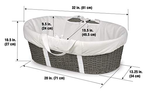 Badger Basket Wicker-Look Woven Baby Moses Basket with Bedding, Sheet, and Pad, Gray/White