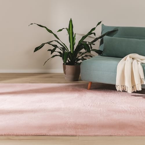 benuta Basic Kunstfaser Fellteppich Furry - Rosa 230x330 cm - Weicher Wohnzimmerteppich - Anti-Rutsch-Rückseite - Waschbar - Für Fußbodenheizung geeig