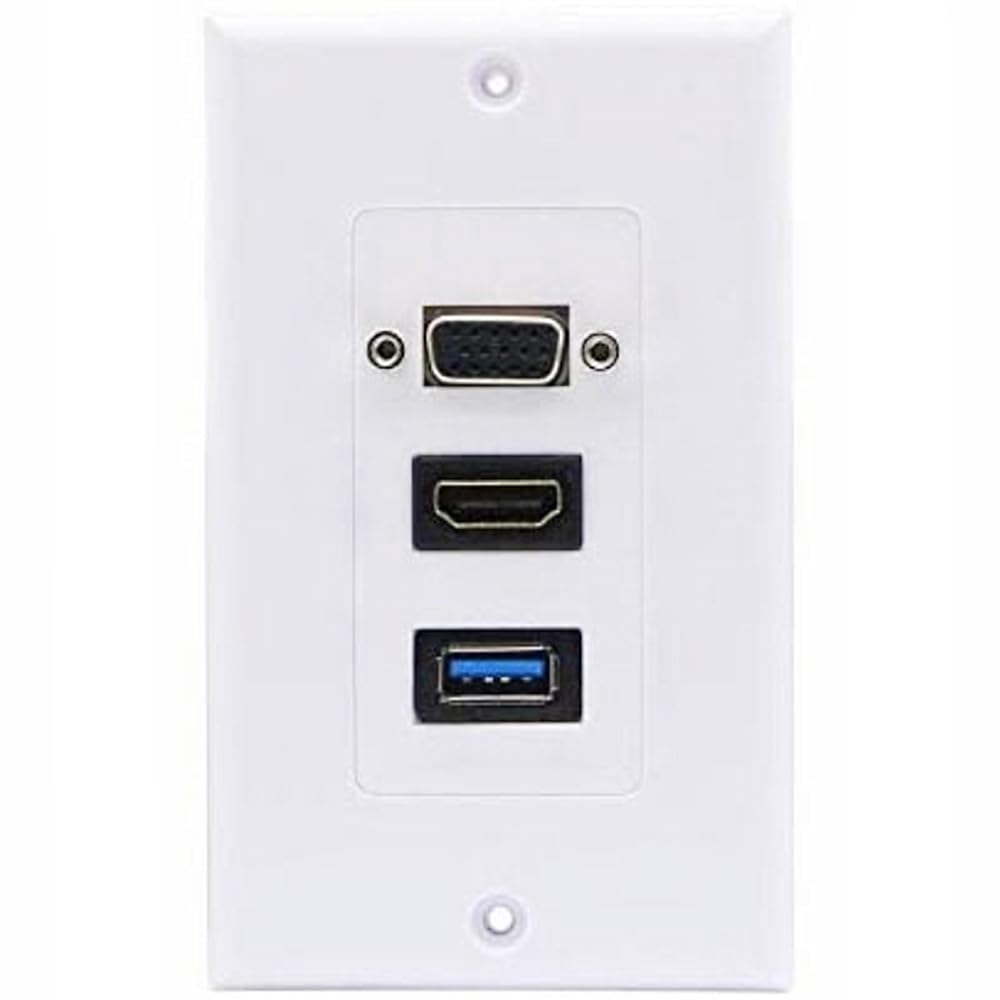HDMI USB 3.0 VGA Wall Plate, Halokny 1 Port HDMI Female + 1 Port USB3.0 Female + 1 VGA Component Composite Audio Video Wall Face Plate Panel (1 HDMI+1 VGA+1 USB 3.0)