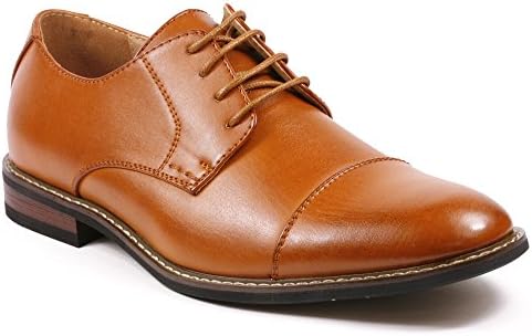 Parrazo Men's Lace Up Cap Toe Oxford Dress Shoes (8, Cognac Brown)