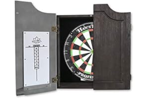 HAN'S DELTA Professional Bristle Dartboard Cabinet Set, Metal Corner Reinforcement, Regulation Steel Tip Dartboard, Includes 6 Steel Tip Darts and Scoreboards (Prince)
