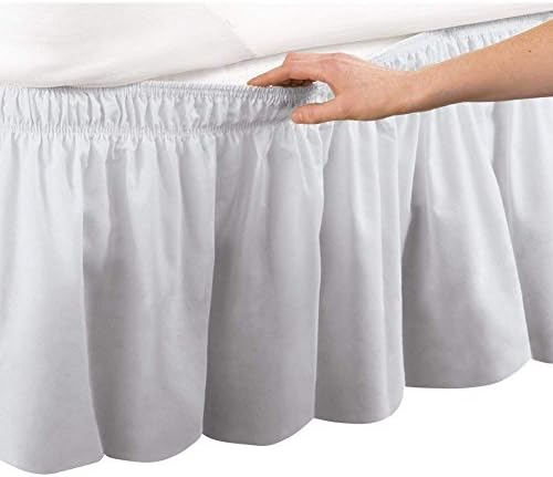bedskirts ruffle - Three Sides Fabric - Wrap Around Bed Skirt, Microfiber Elastic Dust Ruffle - 16 Inch Drop Easy Fit Wrinkle and Fade Resistant Hotel Quality Fabric - (Short Queen/Queen, White)…