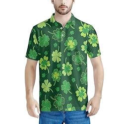 HUGS IDEA Green Clovers Polo Shirts for Men