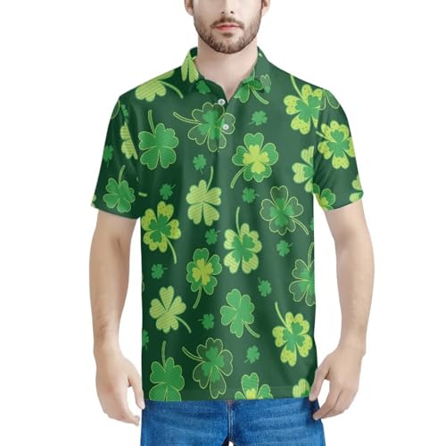 HUGS IDEA Green Clovers Polo Shirts for Men